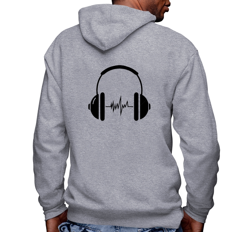 Blusa Moletom Headphone Batimentos Masculina com Capuz e Zíper - Mescla