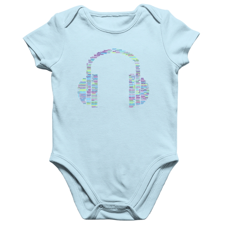Body Bebê Algodão Headphone Palavras - Azul Bebê