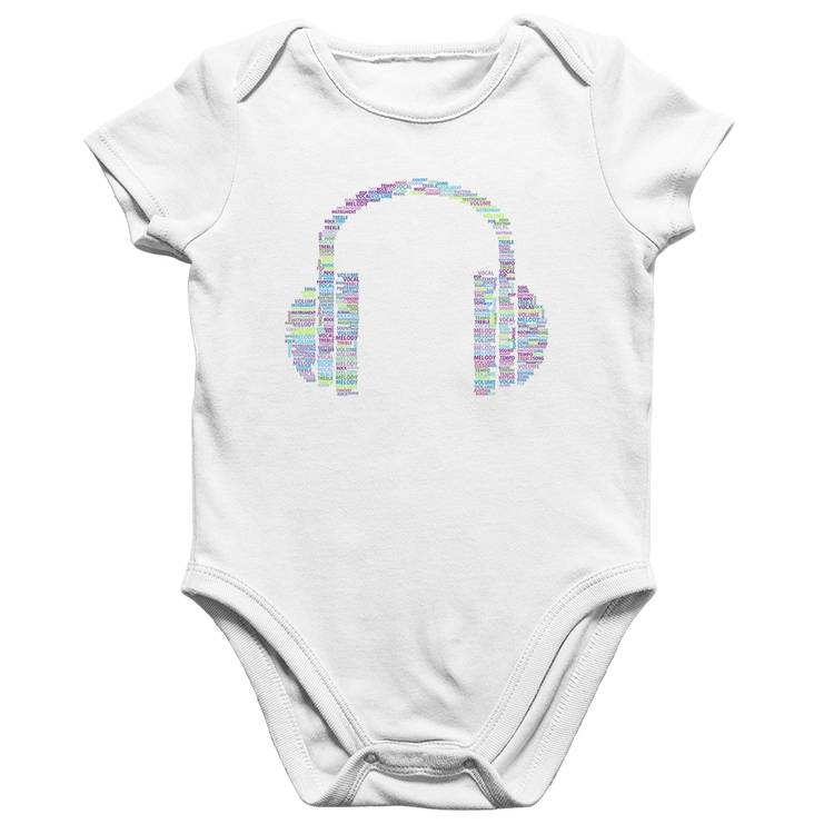 Body Bebê Algodão Headphone Palavras - Branco
