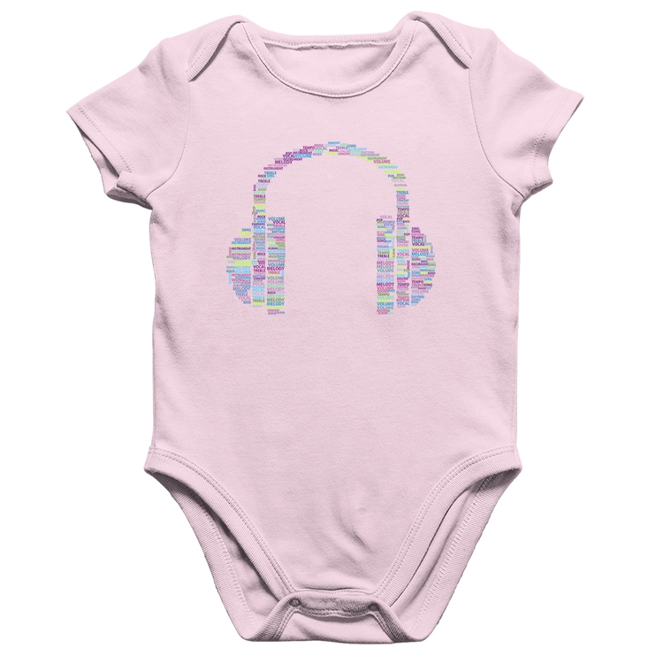 Body Bebê Algodão Headphone Palavras - Rosa Bebê