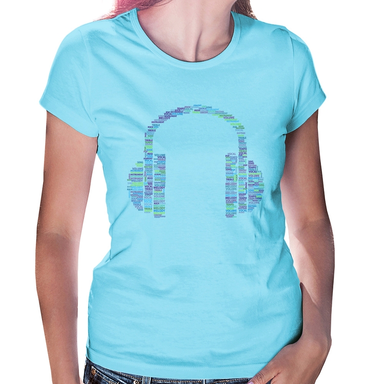 Baby Look Headphone Palavras - Azul Bebê