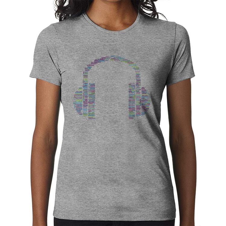 Baby Look Headphone Palavras - Cinza