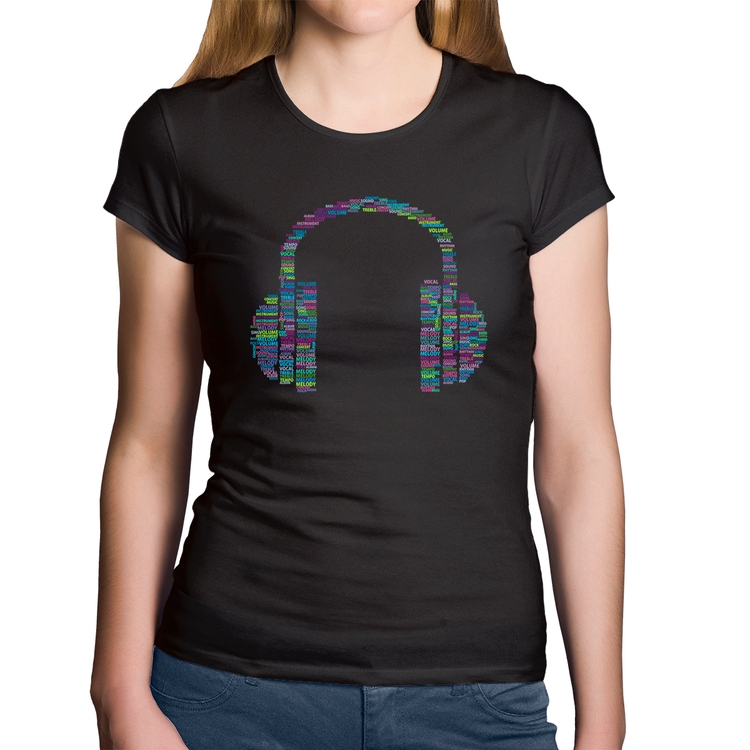 Baby Look Algodão Headphone Palavras