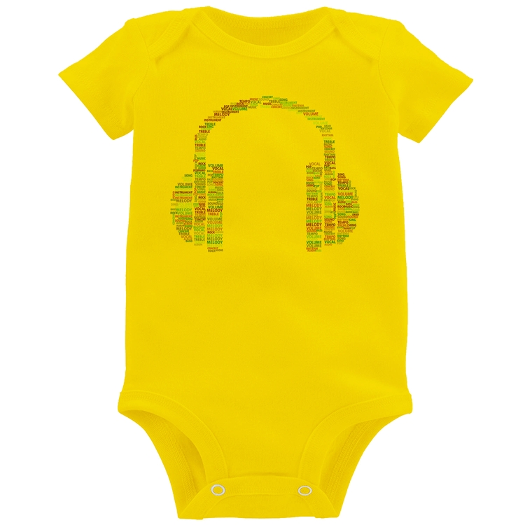 Body Bebê Headphone Palavras - Amarelo