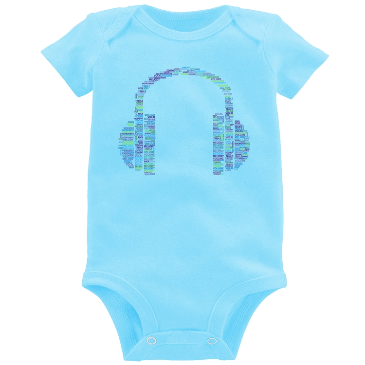 Body Bebê Headphone Palavras - Azul Bebê