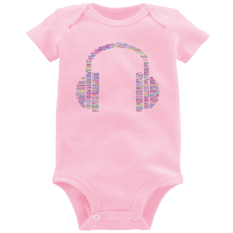 Body Bebê Headphone Palavras - Rosa Bebê