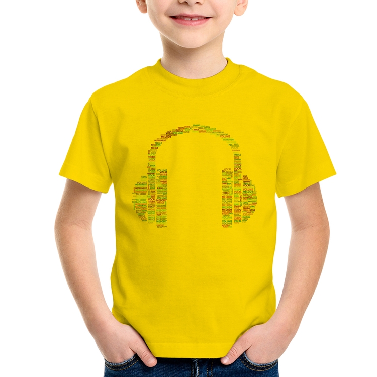 Camiseta Infantil Headphone Palavras - Amarela