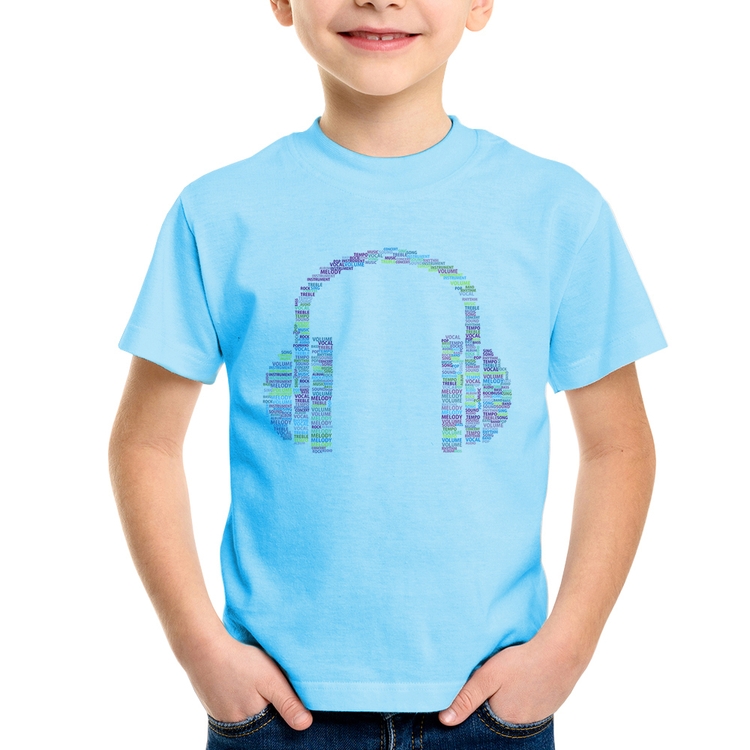 Camiseta Infantil Headphone Palavras - Azul Bebê