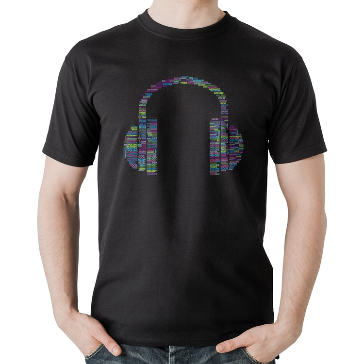 Camiseta Algodão Headphone Palavras