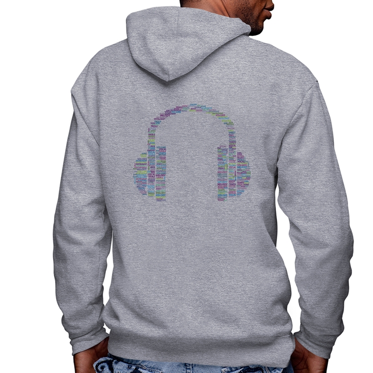 Blusa Moletom Headphone Palavras Masculina com Capuz e Zíper - Mescla
