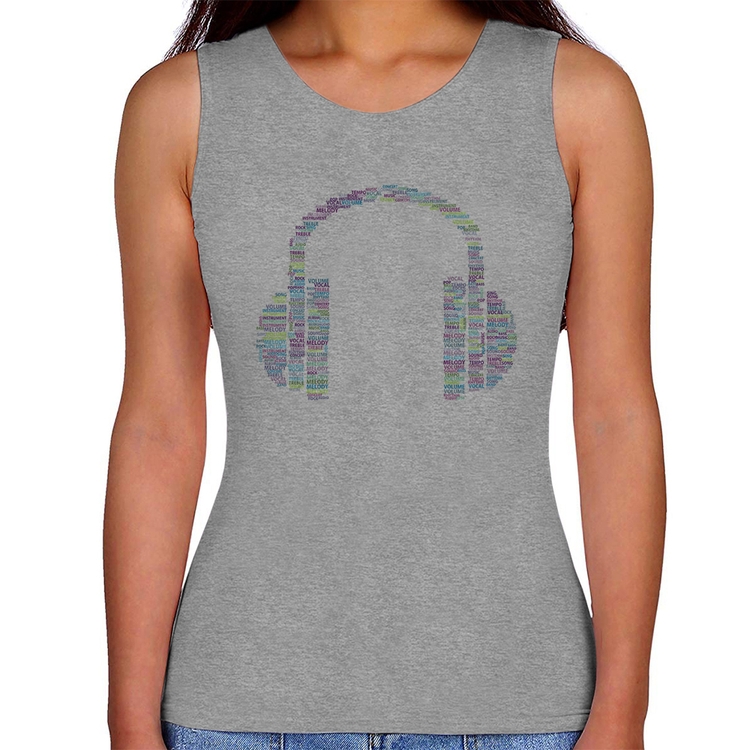 Regata Feminina Headphone Palavras - Cinza