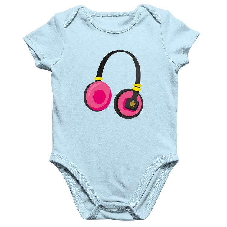 Body Bebê Algodão Headphone Rosa - Azul Bebê