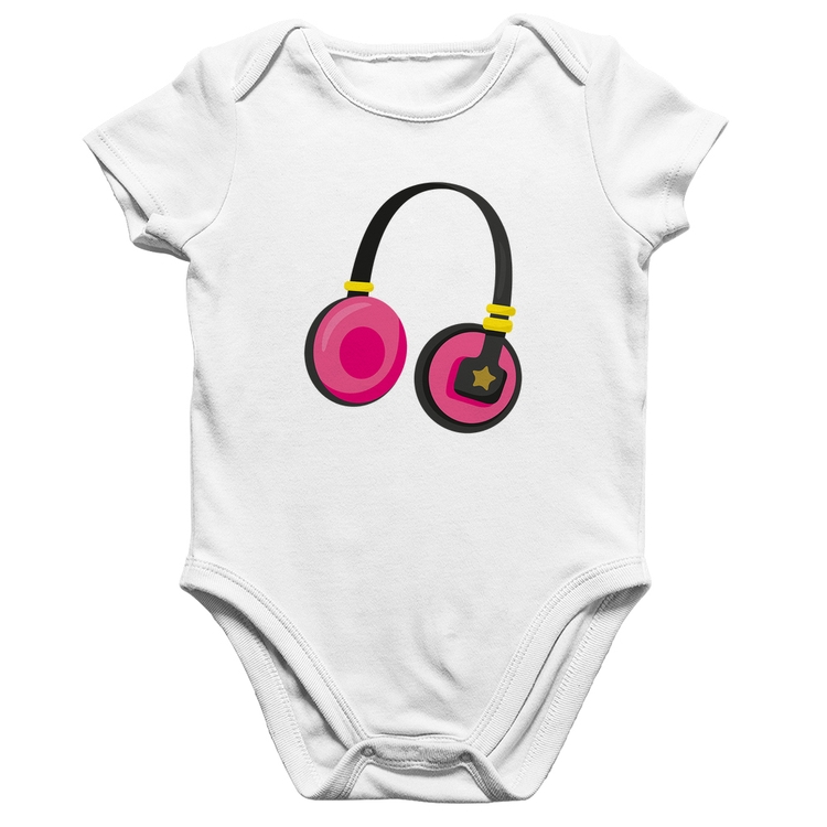 Body Bebê Algodão Headphone Rosa - Branco