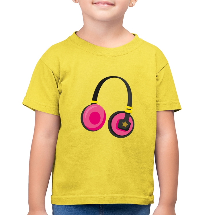 Camiseta Algodão Infantil Headphone Rosa - Amarelo Canário
