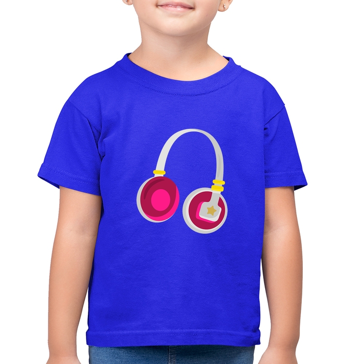 Camiseta Algodão Infantil Headphone Rosa - Azul Royal