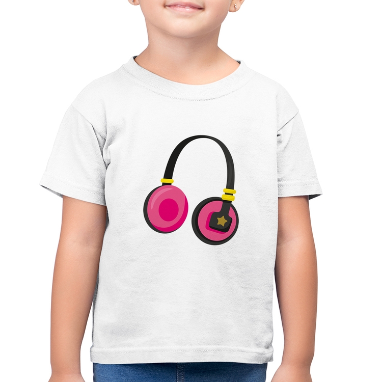 Camiseta Algodão Infantil Headphone Rosa - Branca