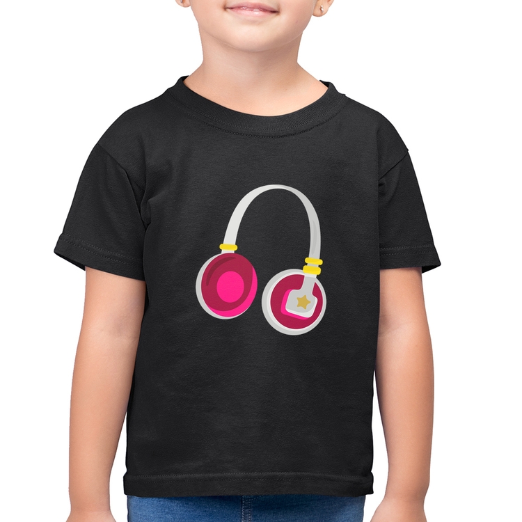 Camiseta Algodão Infantil Headphone Rosa