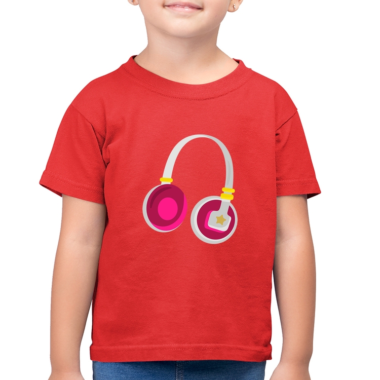 Camiseta Algodão Infantil Headphone Rosa - Vermelha