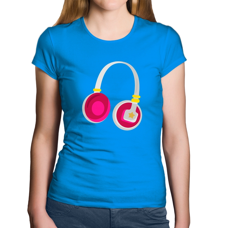 Baby Look Algodão Headphone Rosa - Azul