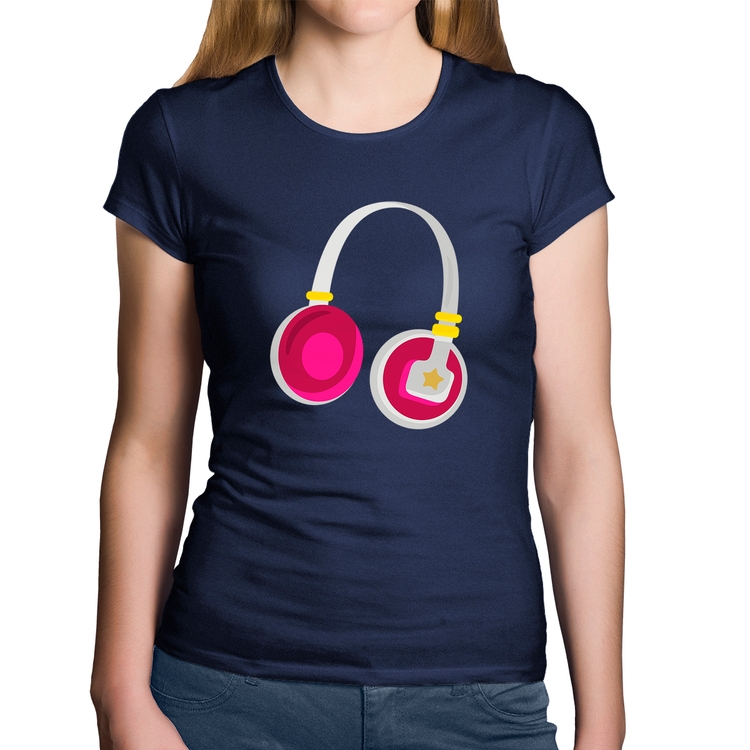 Baby Look Algodão Headphone Rosa - Marinho
