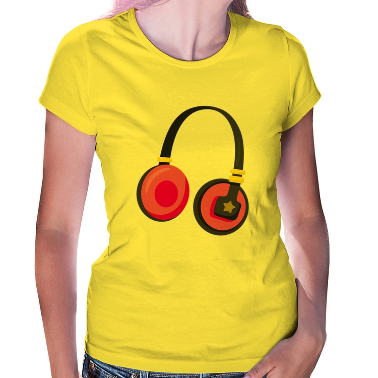 Baby Look Headphone Rosa - Amarela