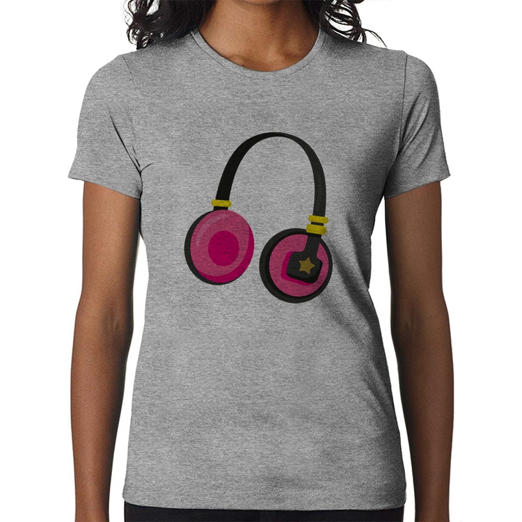 Baby Look Headphone Rosa - Cinza