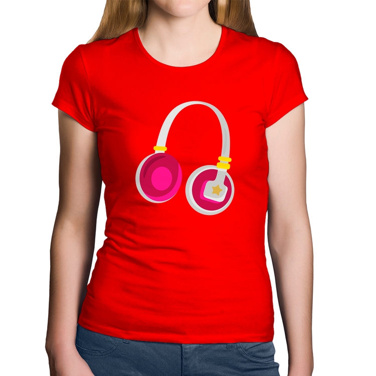 Baby Look Algodão Headphone Rosa - Vermelha