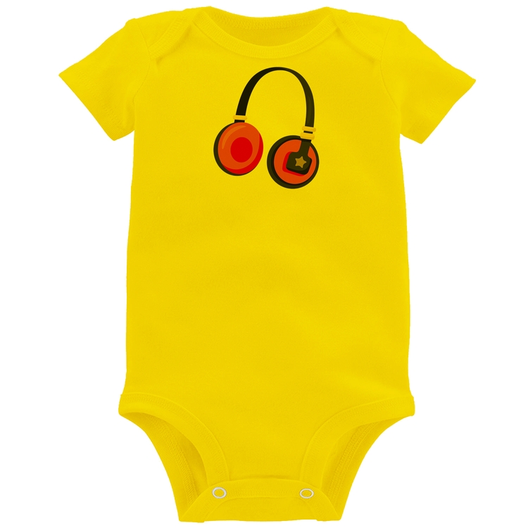 Body Bebê Headphone Rosa - Amarelo
