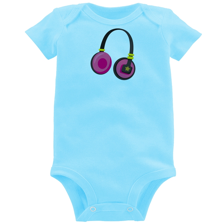 Body Bebê Headphone Rosa - Azul Bebê