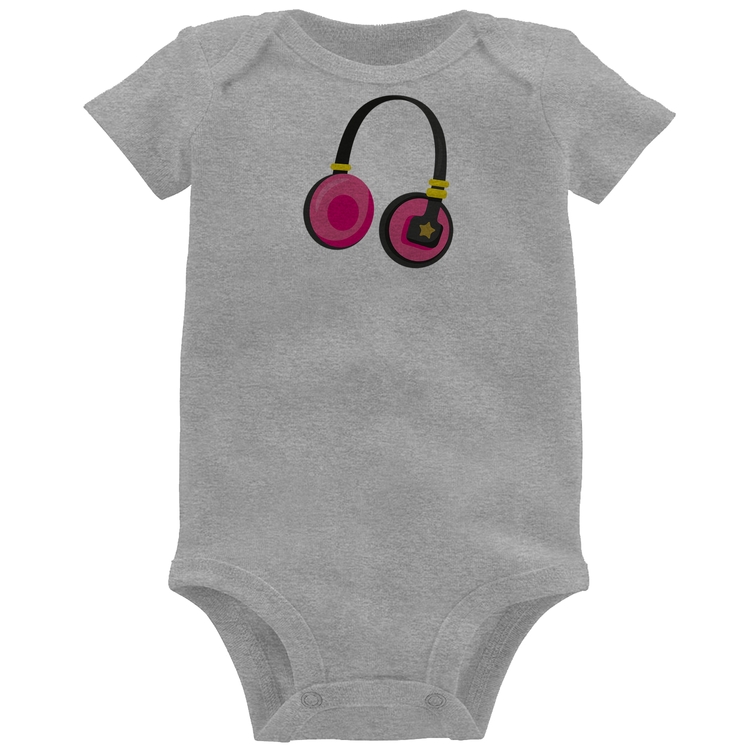 Body Bebê Headphone Rosa - Cinza
