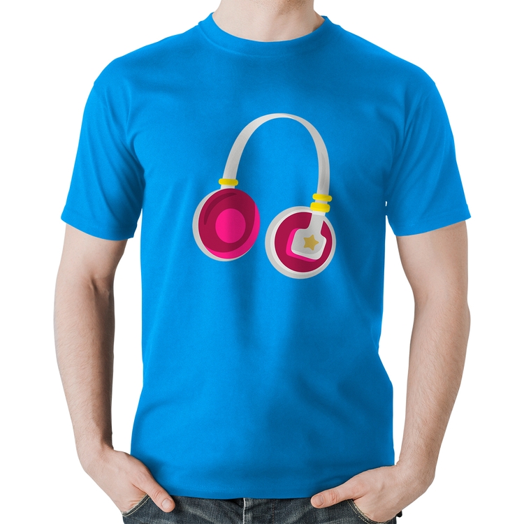 Camiseta Algodão Headphone Rosa - Azul