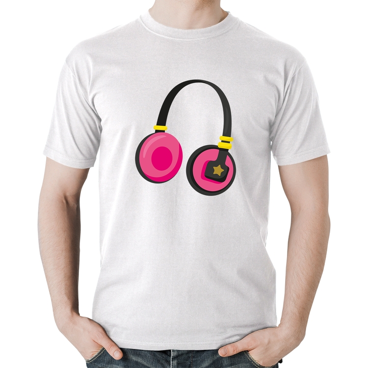 Camiseta Algodão Headphone Rosa - Branca