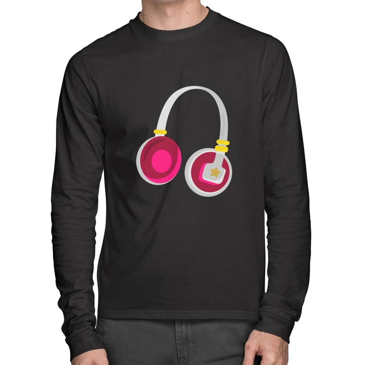 Camiseta Algodão Headphone Rosa Manga Longa