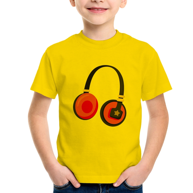 Camiseta Infantil Headphone Rosa - Amarela