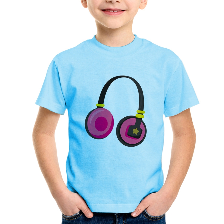 Camiseta Infantil Headphone Rosa - Azul Bebê