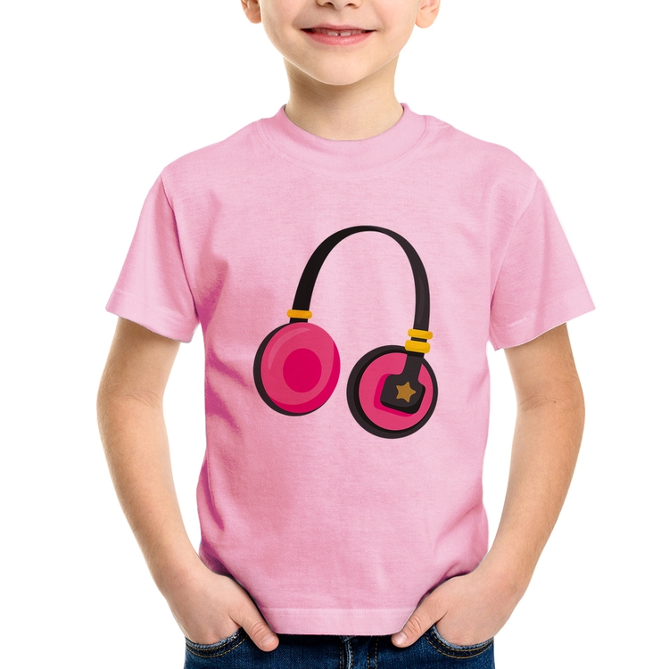 Camiseta Infantil Headphone Rosa - Rosa Bebê