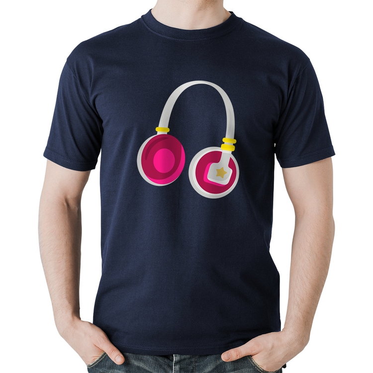 Camiseta Algodão Headphone Rosa - Marinho