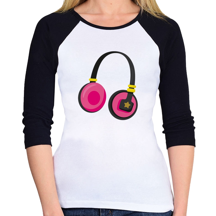 Baby Look Raglan Headphone Rosa Manga 3/4