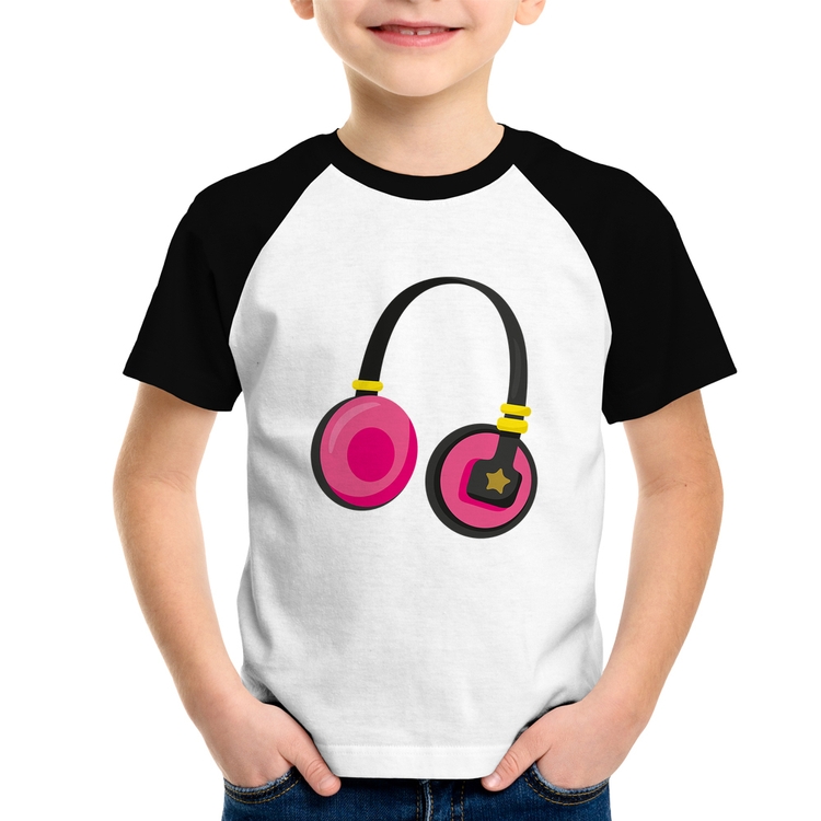 Camiseta Raglan Infantil Headphone Rosa