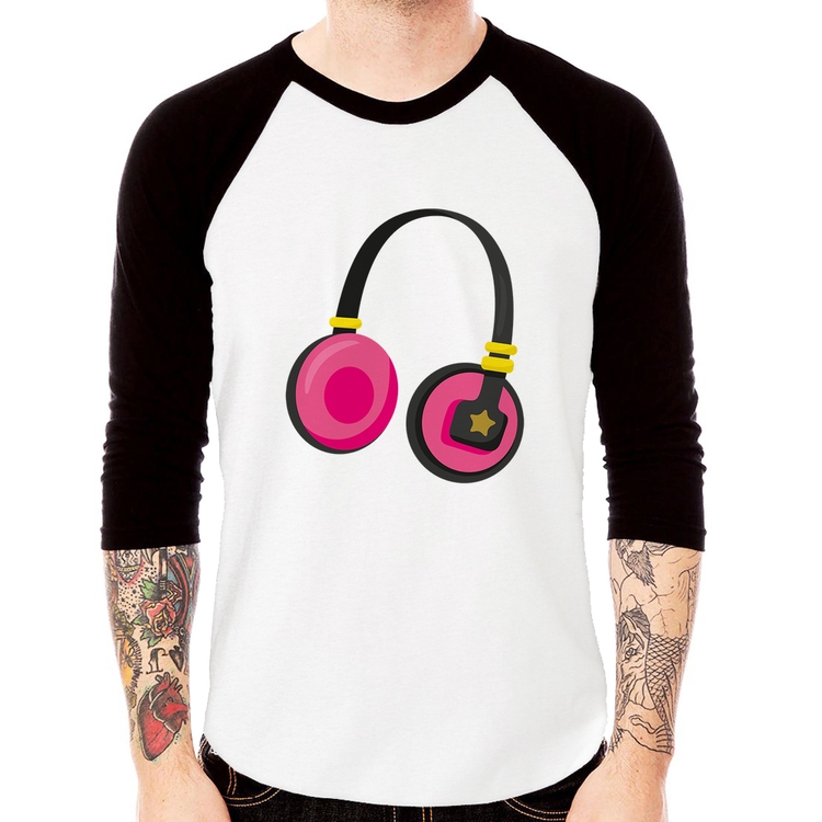 Camiseta Raglan Headphone Rosa Manga 3/4