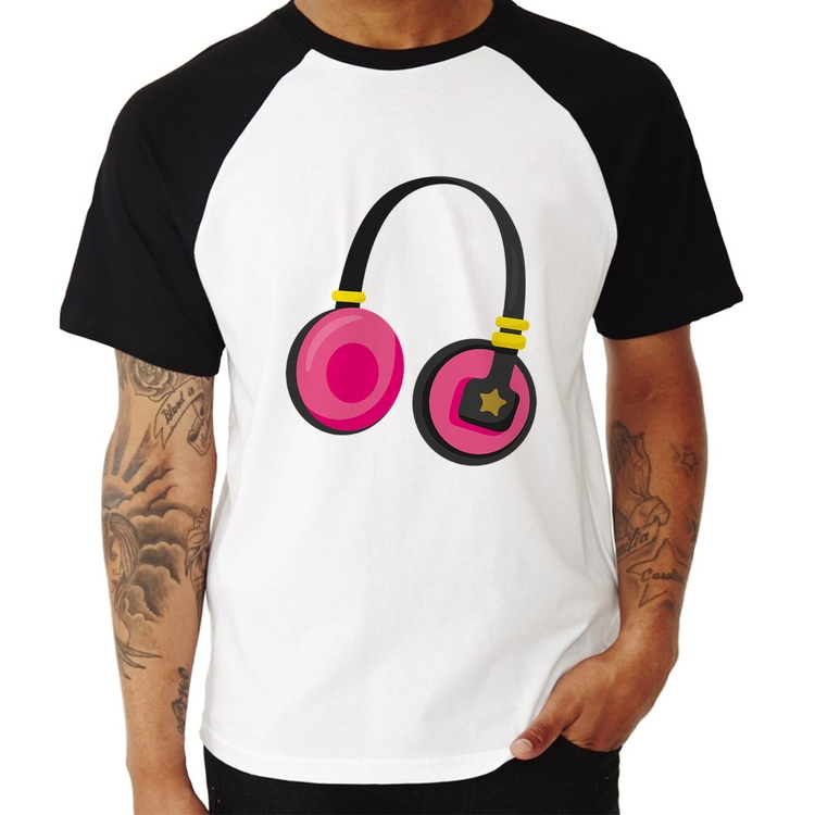 Camiseta Raglan Headphone Rosa