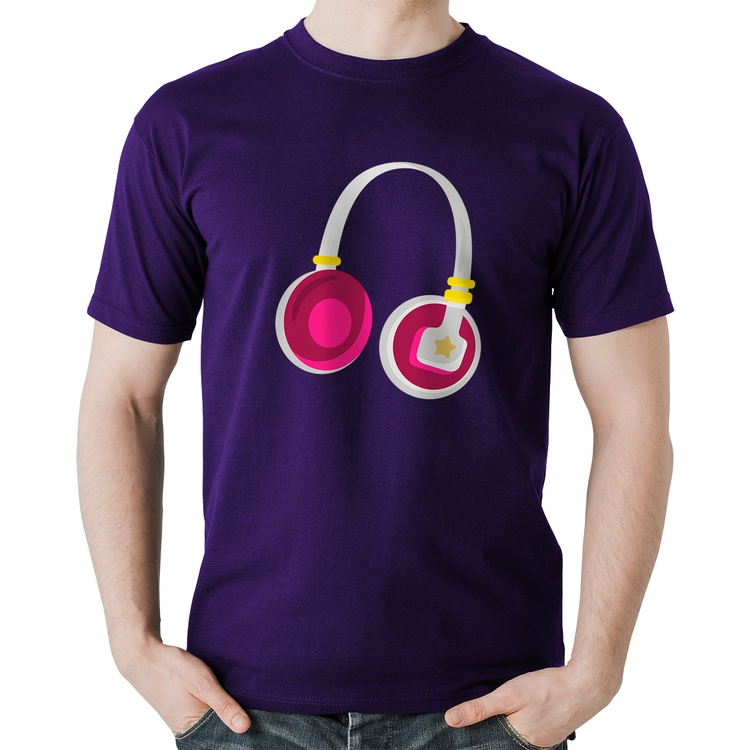Camiseta Algodão Headphone Rosa - Roxa