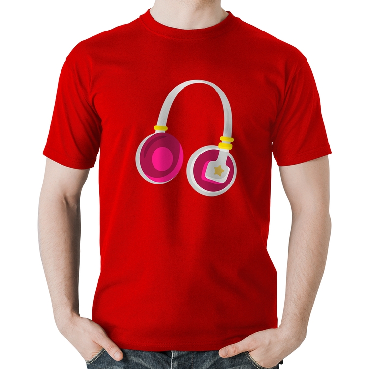 Camiseta Algodão Headphone Rosa - Vermelha