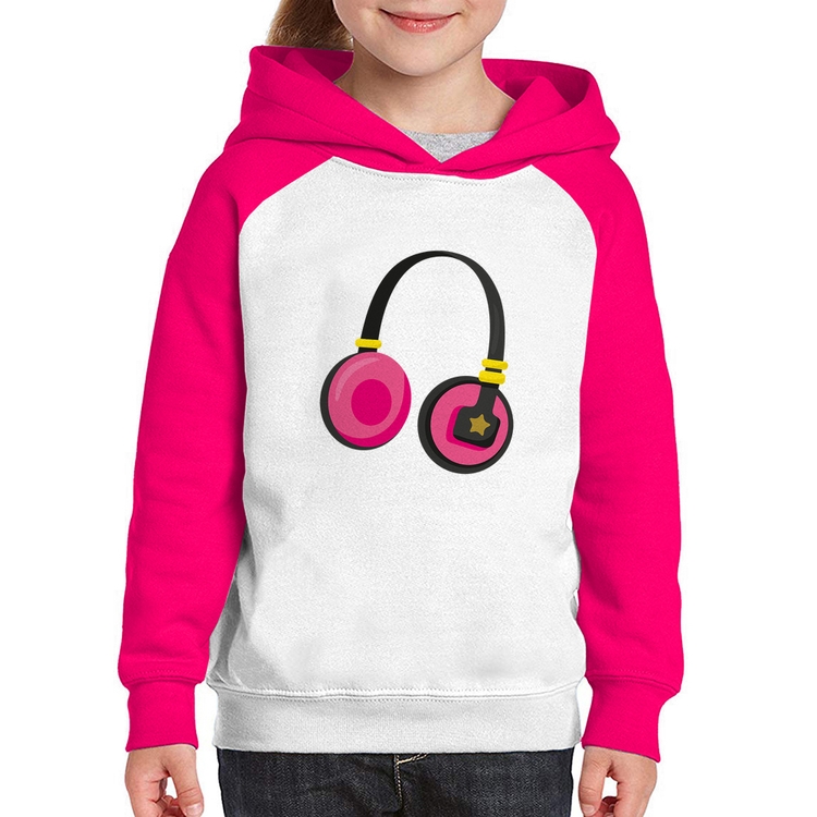 Moletom Infantil Headphone Rosa - Branco/Rosa