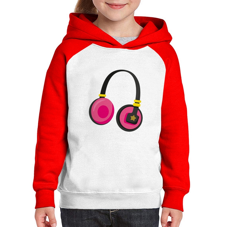 Moletom Infantil Headphone Rosa - Branco/Vermelho