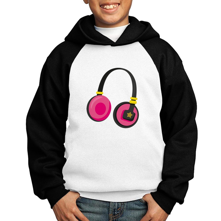 Moletom Infantil Headphone Rosa - Branco/Preto