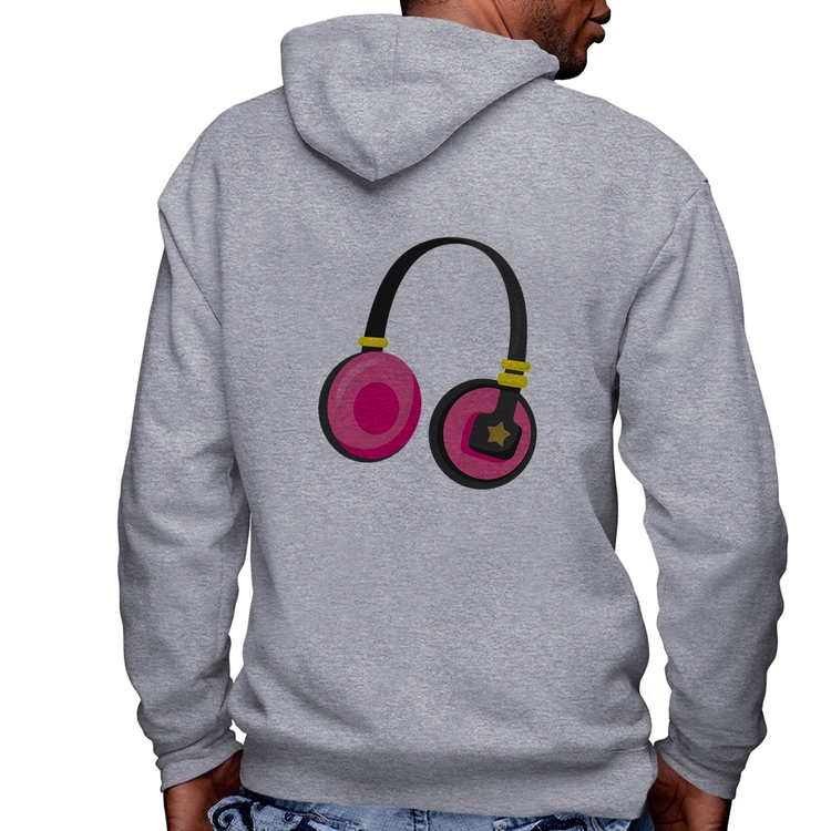 Blusa Moletom Headphone Rosa Masculina com Capuz e Zíper - Mescla