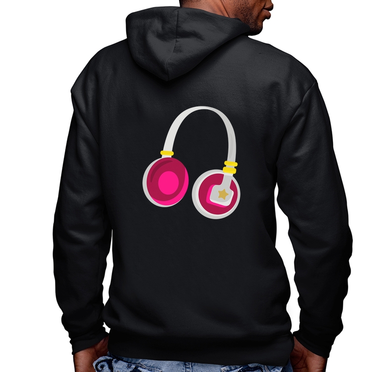 Blusa Moletom Headphone Rosa Masculina com Capuz e Zíper