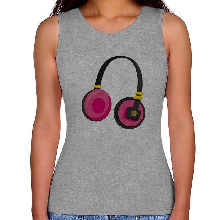 Regata Feminina Headphone Rosa - Cinza