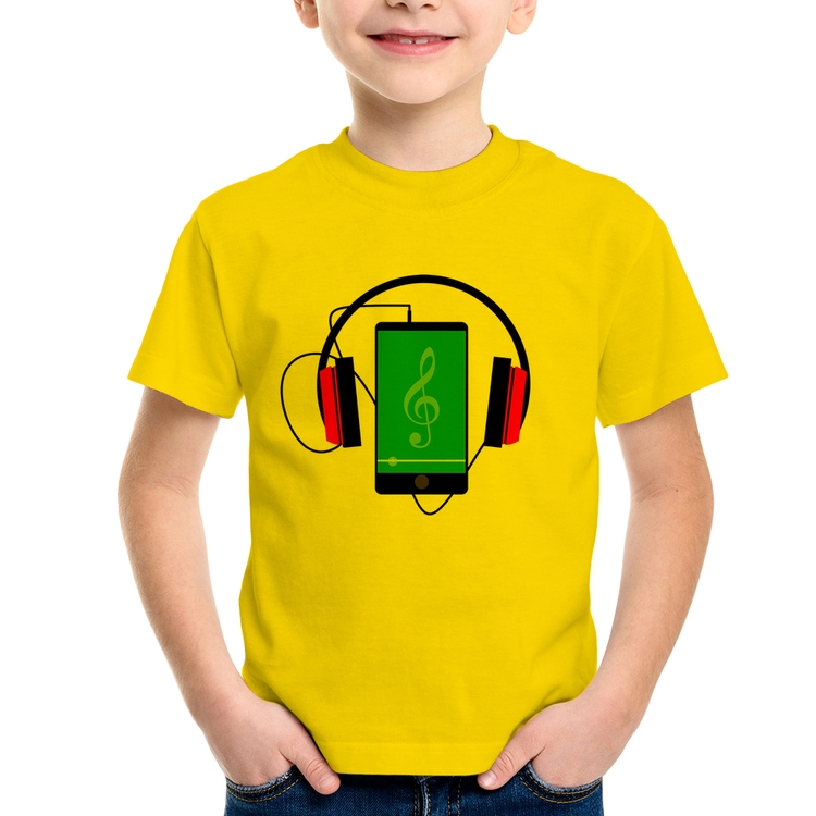 Camiseta Infantil Headphone Smartphone - Amarela